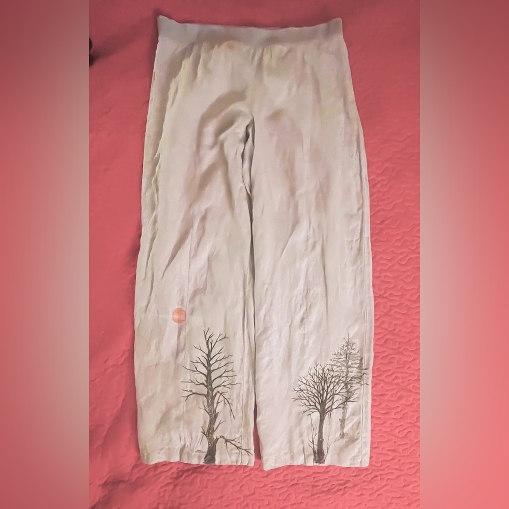 LTall Hand Painted J. Jill Light Gray Linen Pants